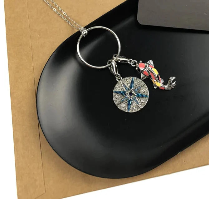 925 Sterling Silver Charm Necklace Koi Fish & Star Design Fashion Jewelry For Women & Girls