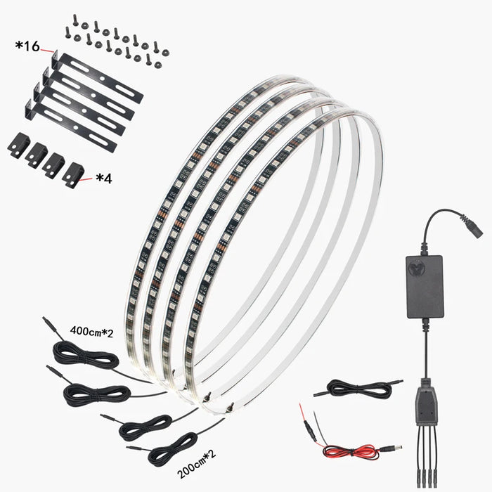 4Pcs 120Cm Rgb Led Car Hub Lamp Sound Control Waterproof Flexible 12V Auto Wheel Ring Decorative Atmosphere Light