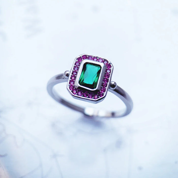 925 Sterling Silver Red & Green Stone Ring Fine Jewelry For Women