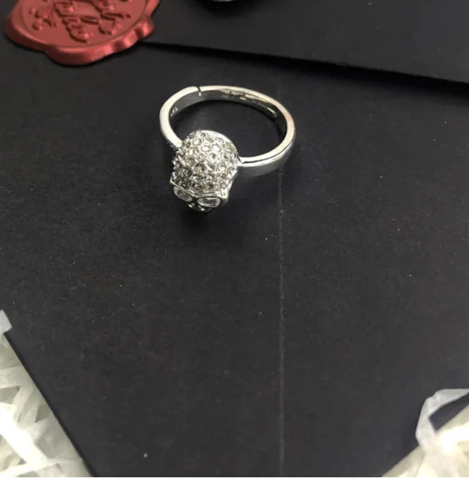 925 Sterling Silver White Pave Skull Ring Glam European Style Jewelry For Women