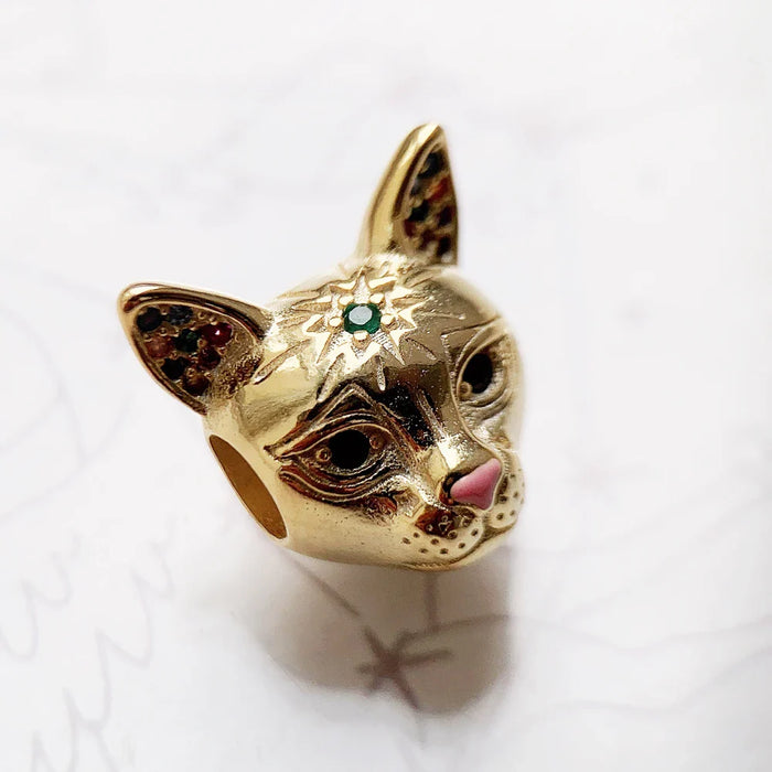 925 Sterling Silver Golden Cat Beads Diy Jewelry Accessory For Women