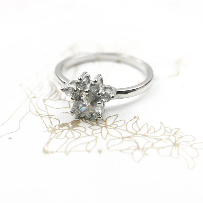 925 Sterling Silver Delicate Cat Paw Ring Cute For Women European Style Fine Jewelry