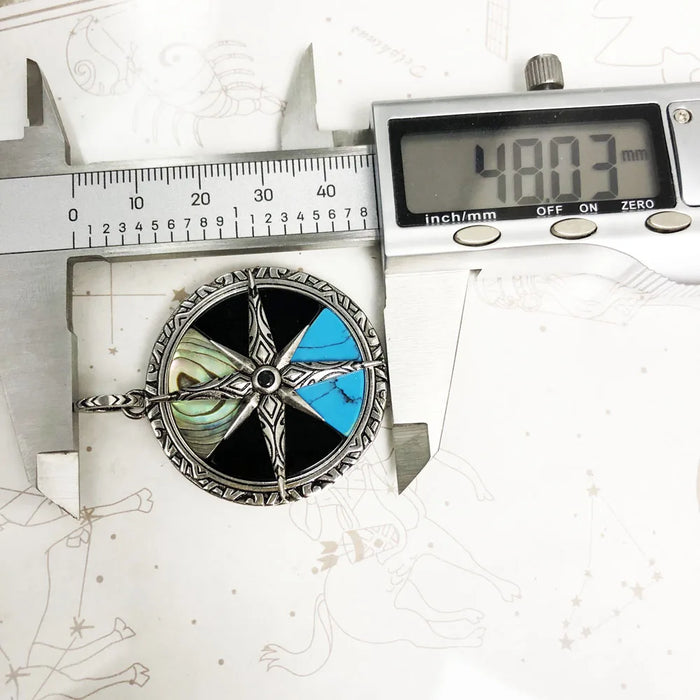 925 Sterling Silver Large Turquoise Compass Pendant Lucky Charm For Men & Women