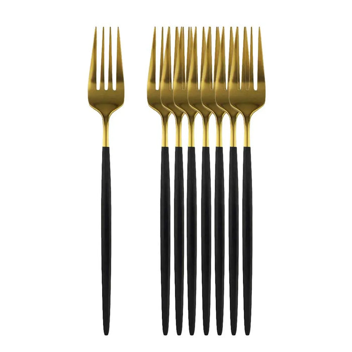 8 / 16 Piece Black Gold Dinner Fork Set