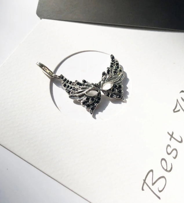 925 Sterling Silver Feather Mask Pendant Halloween Charm For Women