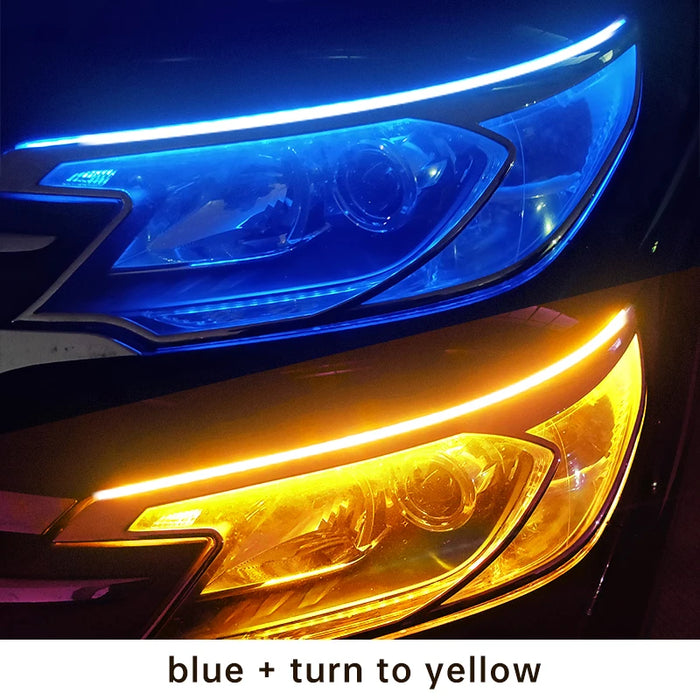 2Pcs Led Drl Car Daytime Running Light Flexible White / Yellow Flow Strip 12V