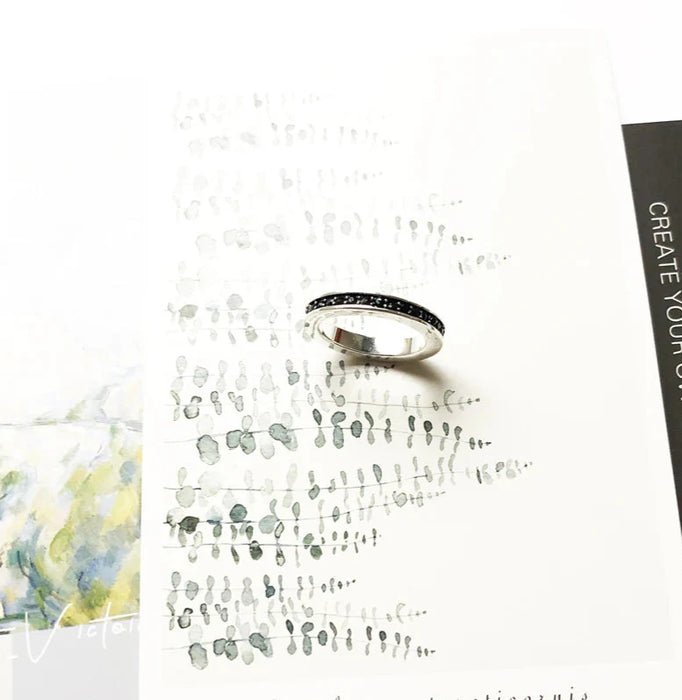 925 Sterling Silver Single Row Black Ring Europe Style Glam Fashion For Women