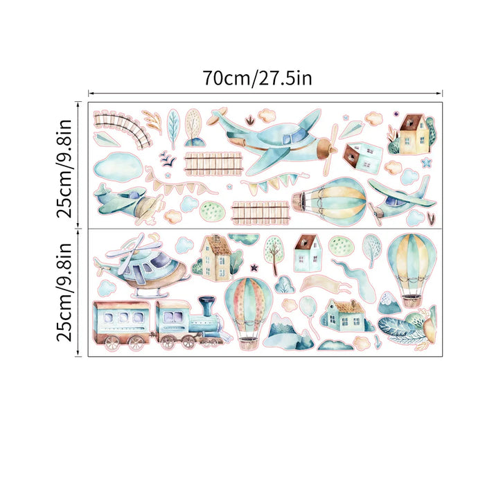 Cartoon Airplane & Train Wall Stickers For Kids Room Decor