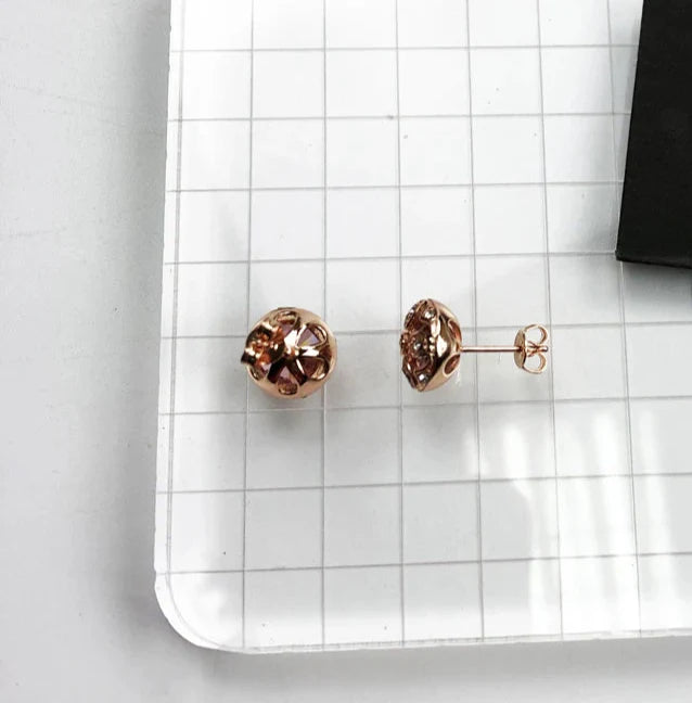 925 Sterling Silver Rose Lotus Stud Earrings For Women