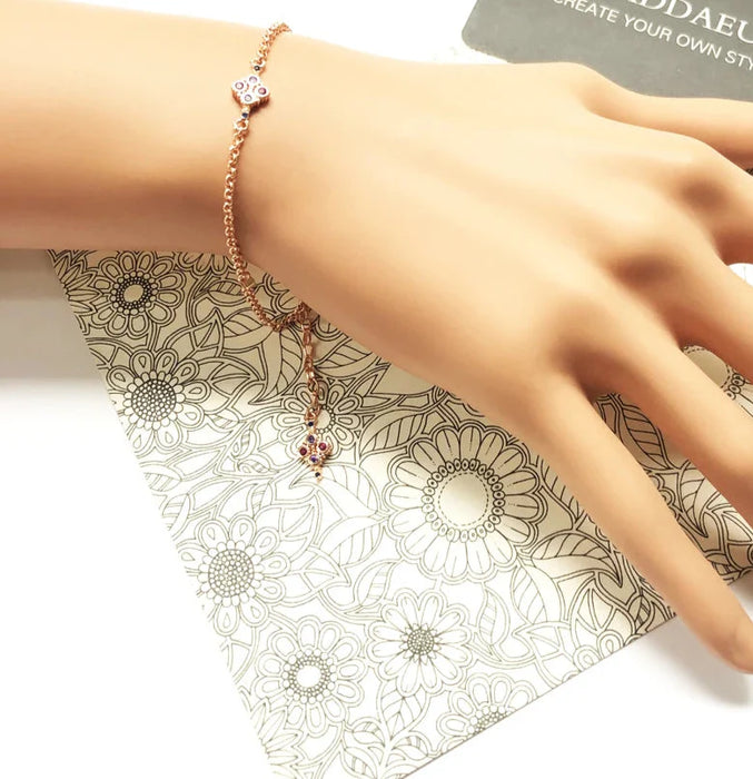925 Sterling Silver Rose Gold Plated Bracelet Link Chain Victorian Style Jewelry For Women