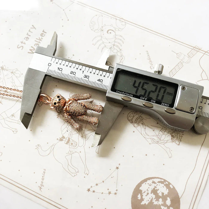 925 Sterling Silver Rose Gold Teddy Bear Necklace For Women