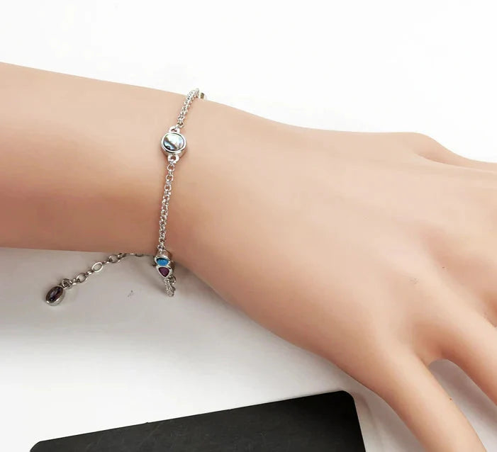 925 Sterling Silver Colourful Stone Link Bracelet Nature Jewelry For Women Bohemian