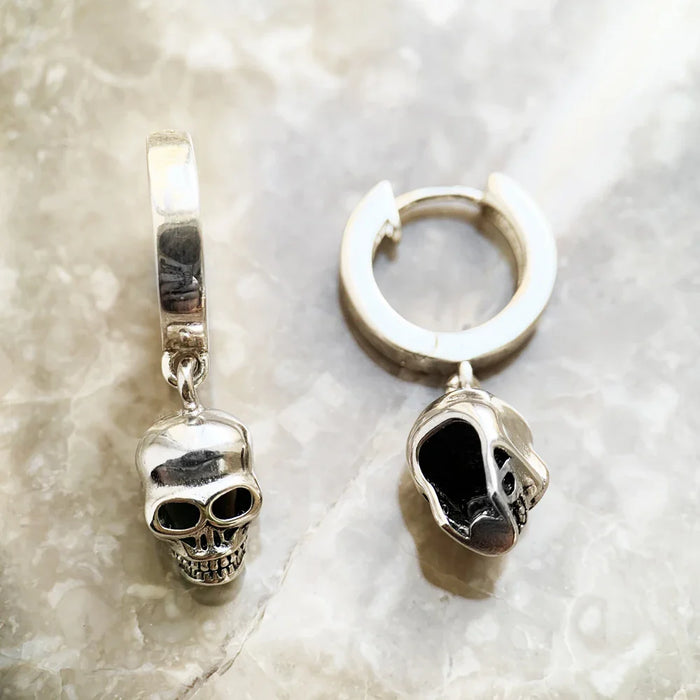 925 Sterling Silver Skull Hinged Hoop Earrings Fine Jewelry For Men And Women