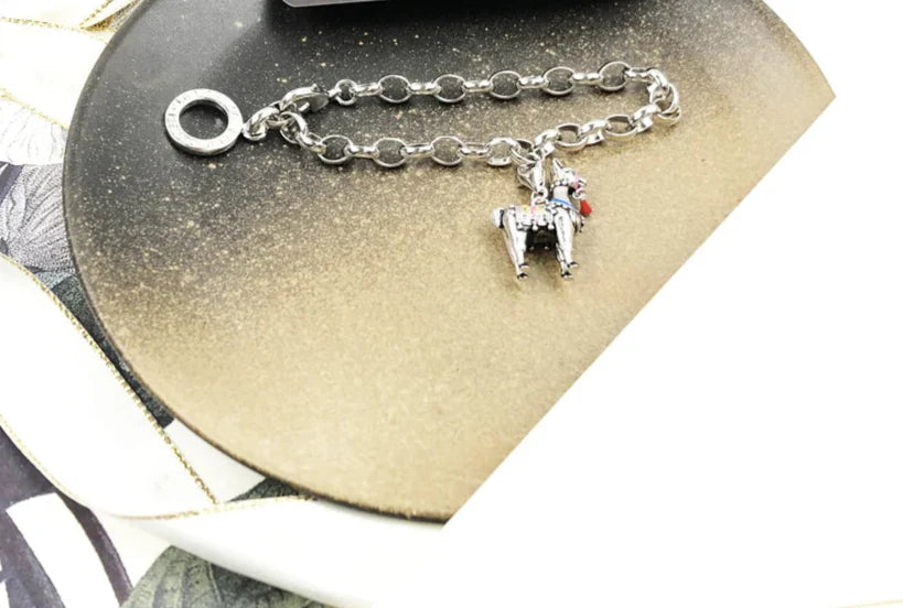 925 Sterling Silver Alpaca Llama Charm Bracelet Lucky Link Chain Jewelry For Women