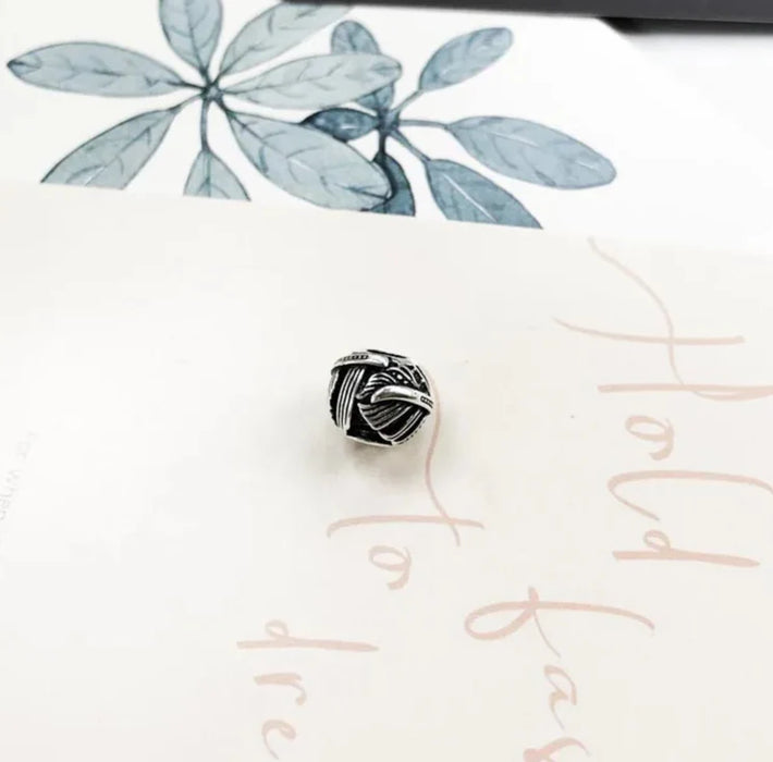 925 Sterling Silver Feather Black Beads Winter Charms For Europe Karma Bracelets