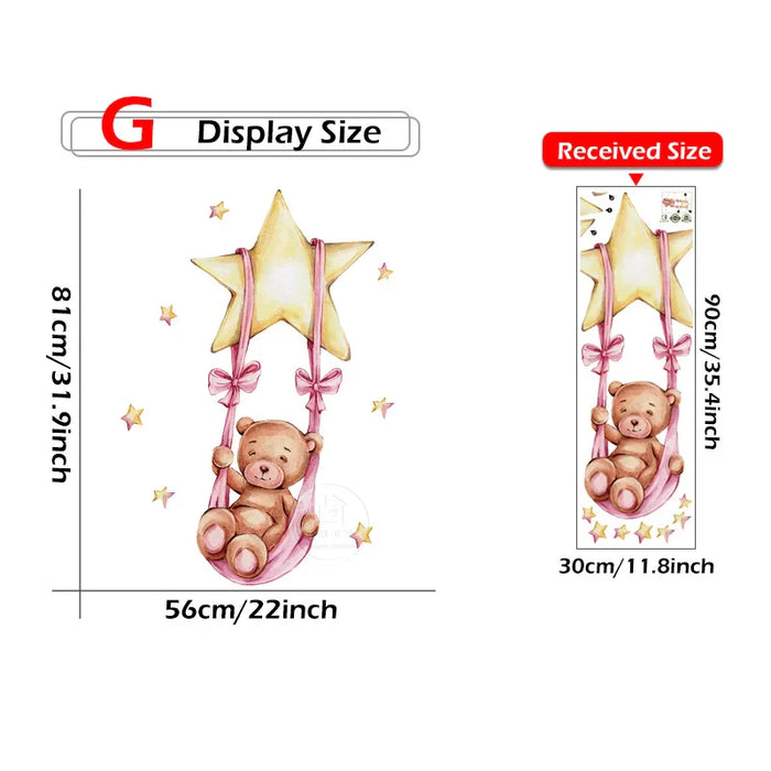 Sweet Teddy Girl Bear Swing Wall Stickers For Kids Room
