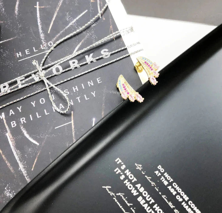 925 Sterling Silver Rainbow Hummingbird Stud Earrings