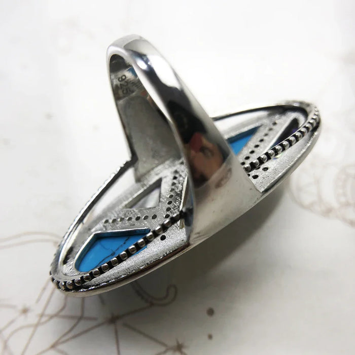 925 Sterling Silver Autumn Mystical Turquoise Ring Lucky Statement Jewelry For Women