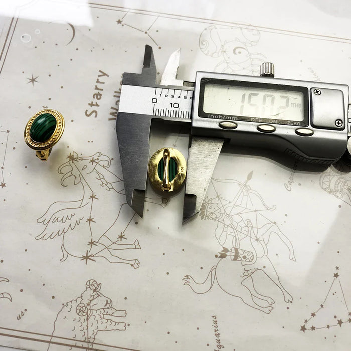 925 Sterling Silver Green Oval Stone Stud Earrings Vintage Style