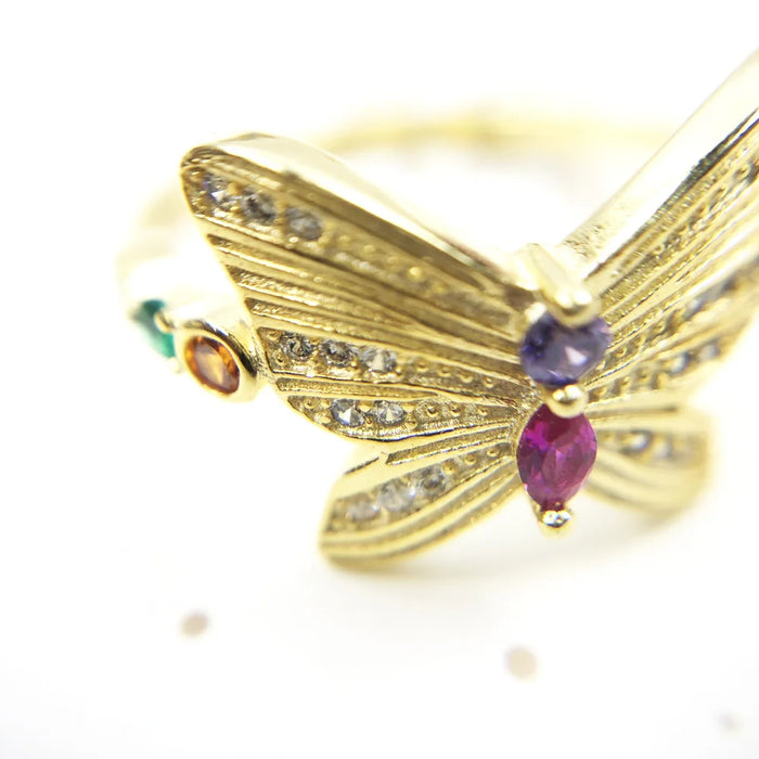 925 Sterling Silver Gold Butterfly Ring Delicate European Style Lucky For Women