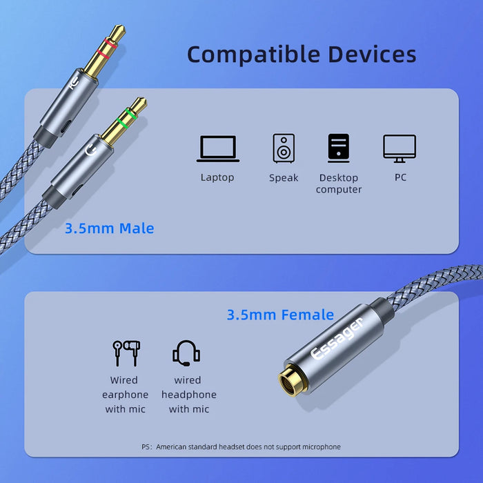 Aux Cable Headphones Audio Splitter 3.5Mm Female To 2 Jack 3.5Mm Male For Computer Speaker Mic Y Splitter To Pc Adapter