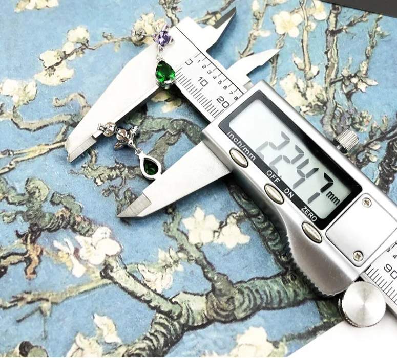 925 Sterling Silver Green Drop & Purple Star Studs Boho Gift