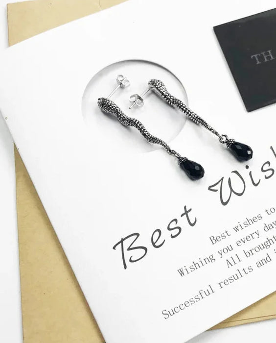 925 Sterling Silver Crystal Snake Drop Earrings Europe Style Glam Fashion Women