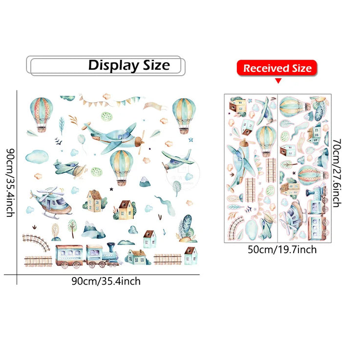 Cartoon Airplane & Train Wall Stickers For Kids Room Decor