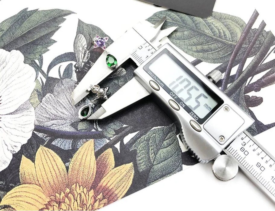 925 Sterling Silver Green Drop & Purple Star Studs Boho Gift