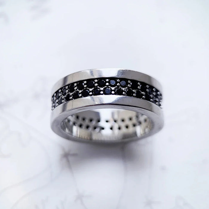 925 Sterling Silver Classic Black Zirconia Band Ring Europe Style Fine Jewelry Men & Women