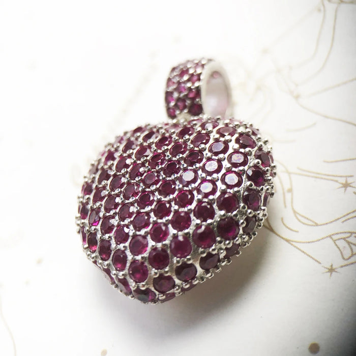 925 Sterling Silver Romantic Red Cz Heart Pendant European Style Jewelry For Women