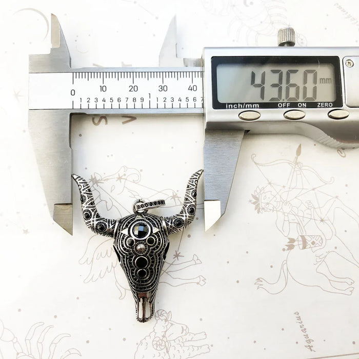 925 Sterling Silver Vintage Bull Skull Pendant Rebel Gift