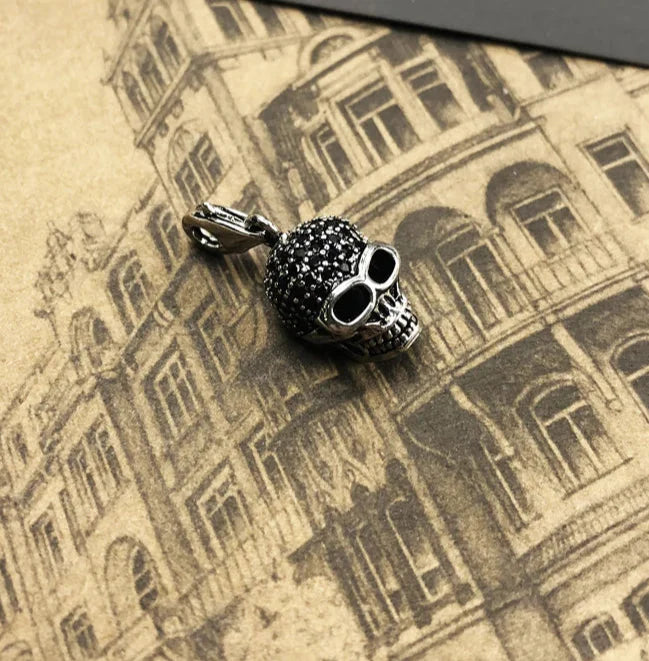 925 Sterling Silver Rebel Steel Skull Charm Necklace Fashion Jewelry Men And Women Pave Design