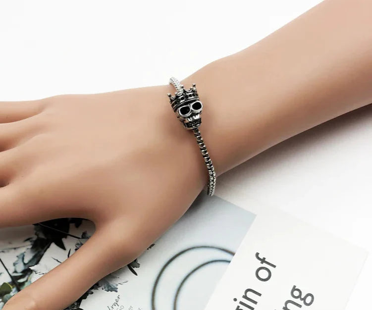 925 Sterling Silver Skull King Karma Beads Bracelet Chain Fits Pendants & Charms For Men & Women