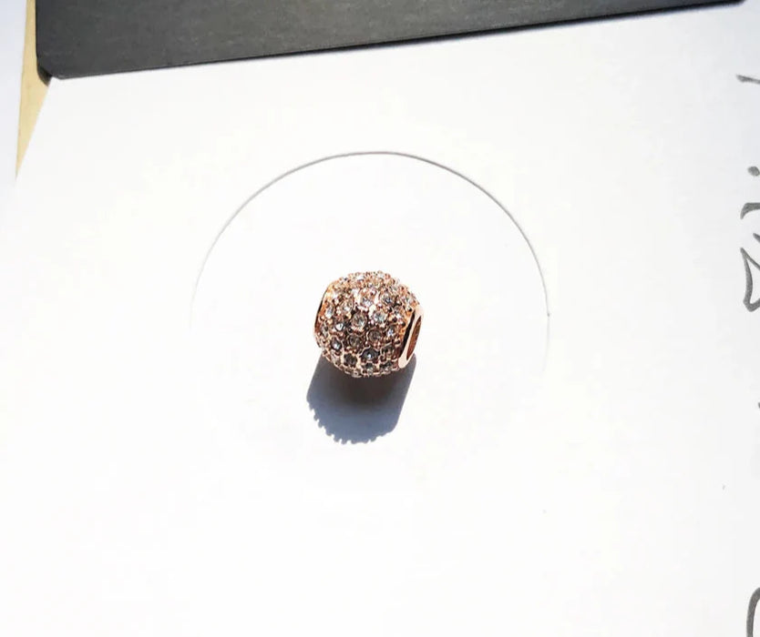 925 Sterling Silver Pink Pave Rose Gold Beads Charm Gift For Women