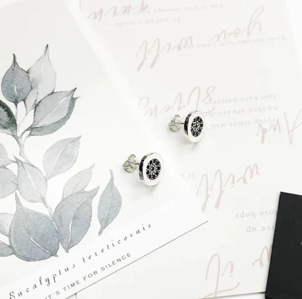 925 Sterling Silver Black Cz Stud Earrings Glam Fashion For Women