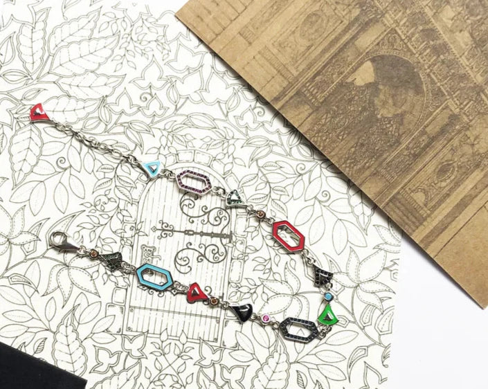 925 Sterling Silver Colourful Asian Ornament Link Chain Bracelet Feminine