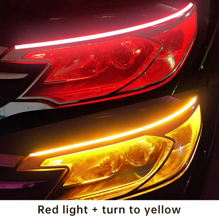 2Pcs Led Drl Car Daytime Running Light Flexible White / Yellow Flow Strip 12V