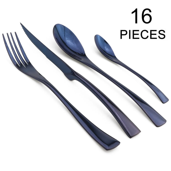 16 Piece Stainless Steel Black Cutlery Set For Kitchen Tableware