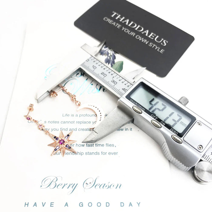 925 Sterling Silver Vintage Star & Moon Drop Earrings Rose Gold Women