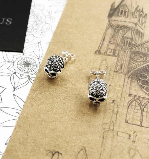 925 Sterling Silver Vintage Blackened Skull Studs
