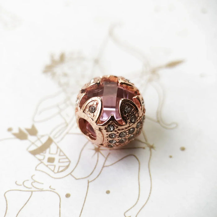 925 Sterling Silver Lotus Beads Pink & Rose Gold Rhinestone Jewelry Gift For Women & Men