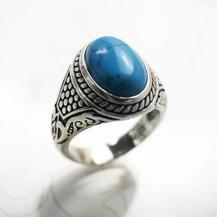 925 Sterling Silver Oval Blue Lucky Ring For Women Men Autumn Energetic