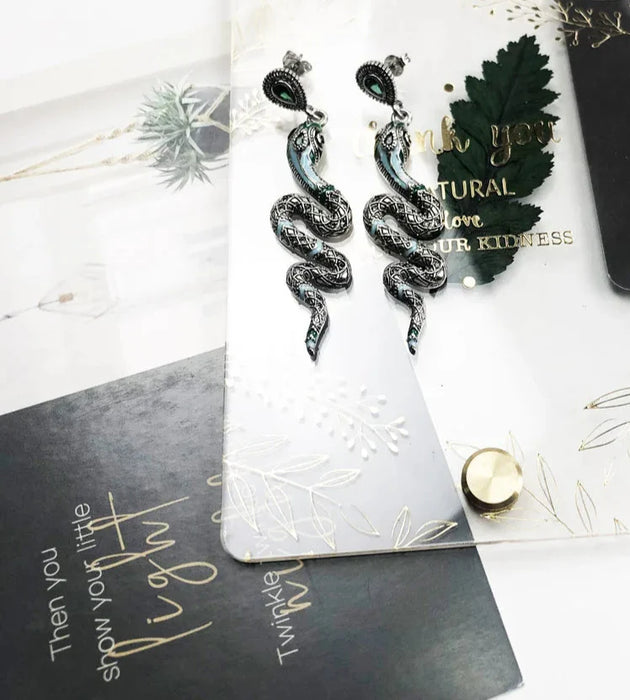 925 Sterling Silver Blue Snake Drop Earrings Handcrafted Bohemian Style Jewelry For Women