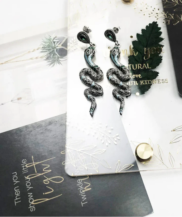925 Sterling Silver Blue Snake Drop Earrings Handcrafted Bohemian Style Jewelry For Women