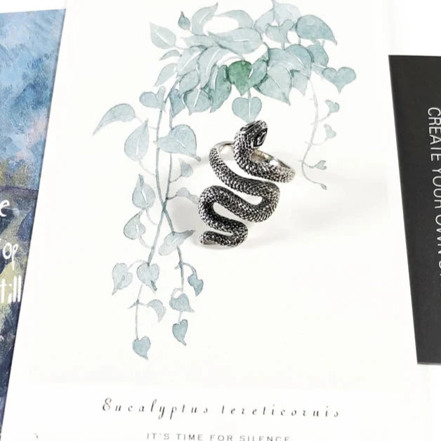 925 Sterling Silver Blackened Snake Ring Europe Style Fine Jewelry For Women