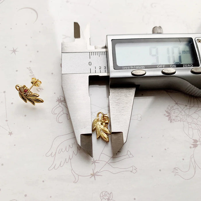 925 Sterling Silver Golden Flower & Leaf Ear Studs Romantic Gift