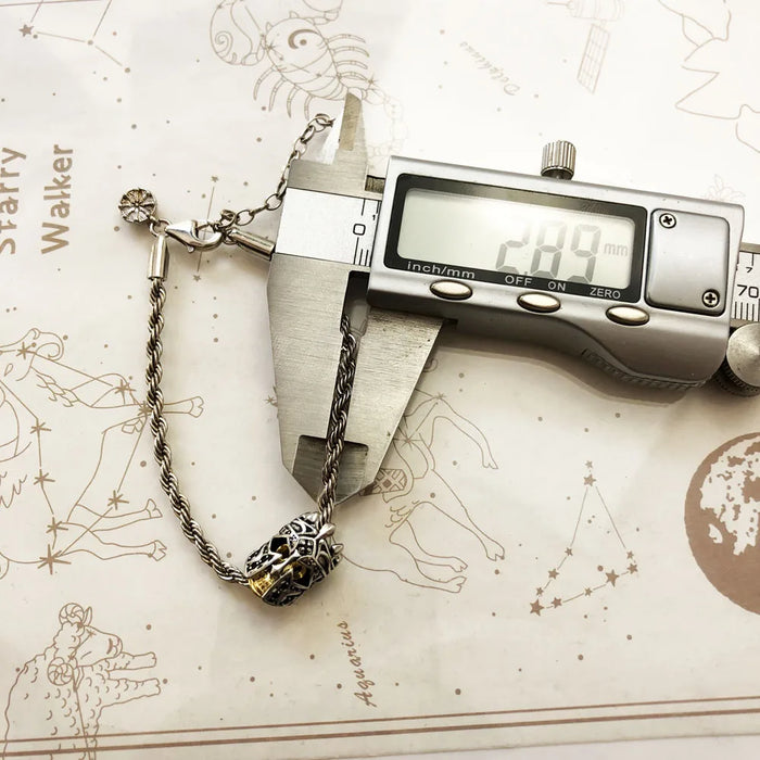 925 Sterling Silver Skull Knight Karma Wheel Chain Bracelet Unisex Party