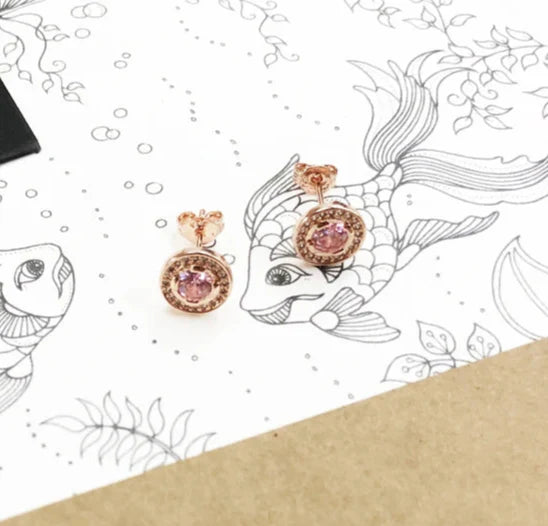 925 Sterling Silver Pink Luna Stud Earrings For Women
