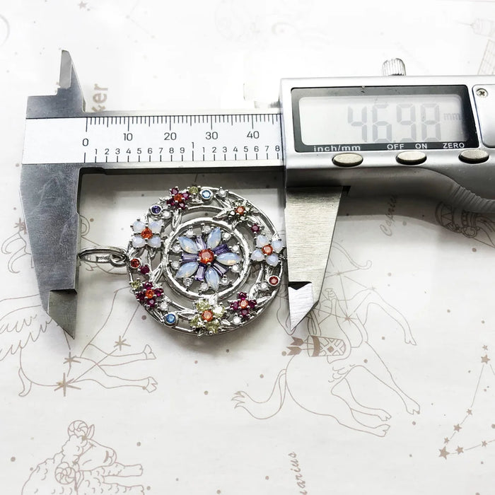 925 Sterling Silver Bohemian Flower Amulet Pendant Colourful Stones Fine Jewelry For Women